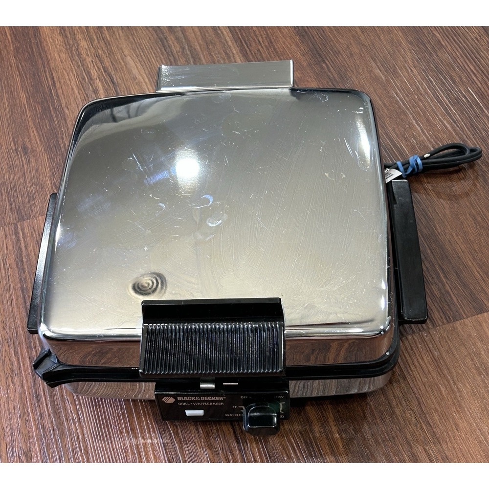 Vtg Black & Decker Grill & Waffle Baker 3 In 1 Nonstick Reversible Plates G48TD